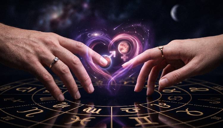 Compatibilidad de Signos en el Amor: ¿Almas gemelas o una bomba de relojería? 2 Imagen destacada general que muestra manos masculinas y femeninas conectando místicamente, simbolizando la compatibilidad amorosa de los signos del zodiaco y la conexión de almas.