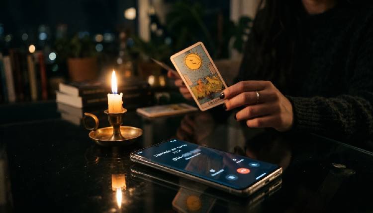 Las ventajas ocultas del Tarot 806: Por qué es la opción más segura (si sabes a quién llamar) 4 Teléfono móvil realizando una llamada privada de tarot, simbolizando la privacidad y las ventajas del tarot 806.