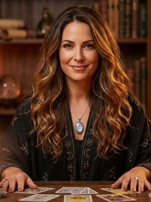 Sonia - Tu Guía Espiritual y Experta en Tarot Retrato de Sonia, guía espiritual y experta en tarot evolutivo, mirando con confianza durante una sesión de claridad y sanación energética.